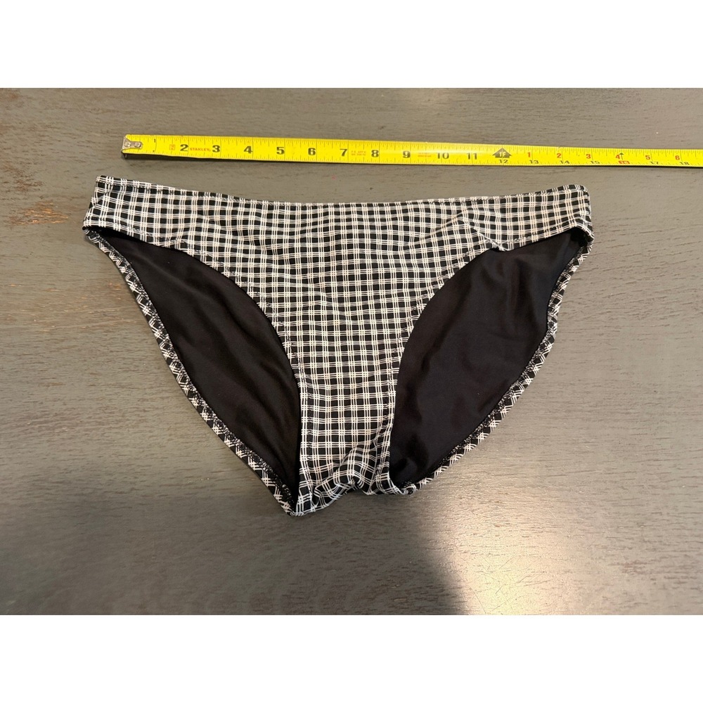 Aerie Womens Bikini Bottom Black White Grid Plaid Swim Brief Size L Large